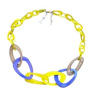 Zenzii Chunky Resin Link Necklace Lime Yellow Purple Taupe Statement Chain NEW